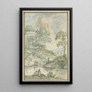 Landscape painting with round temple - Jurriaan Andriessen — framed artwork on a wall