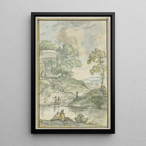 Landscape painting with round temple - Jurriaan Andriessen — framed artwork on a wall