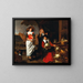 a village square with an old woman selling vegetables at a market stall - Justus de Gelder — framed artwork on a wall