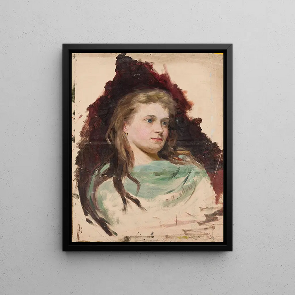 Portrait of a Young Woman Sketch - Józef Brodowski — framed artwork on a wall