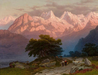Mountain landscape painting with figures - Józef Marszewski — artwork view