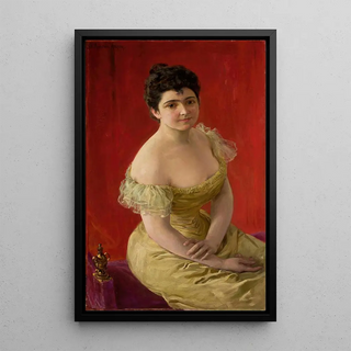 Portrait of a lady - Józef Męcina-Krzesz — framed artwork on a wall