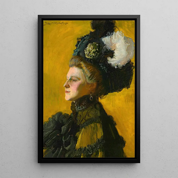 Portrait of the artist's wife Jadwiga née Janakowska - Józef Mehoffer — framed artwork on a wall