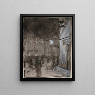 Jzef Pankiewicz - Old Town Market Square in Warsaw at night study of the motif for the oil painting.webp