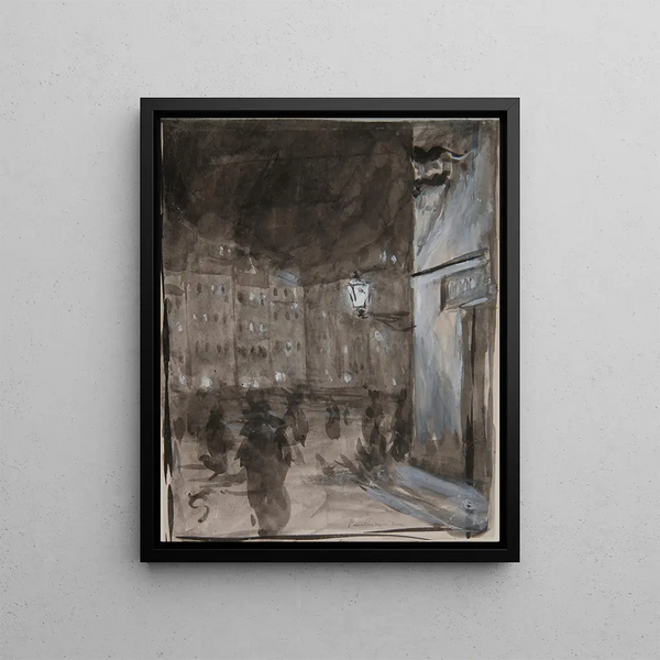 the Old Town Market Square in Warsaw at night, study of the oil painting motif - Józef Pankiewicz — framed artwork on a wall