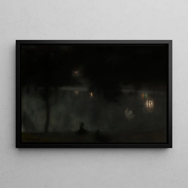 Swans in the Saski Garden at Night - Józef Pankiewicz — framed artwork on a wall