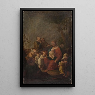 The Christ Blessing the Children - Józef Pitschmann — framed artwork on a wall