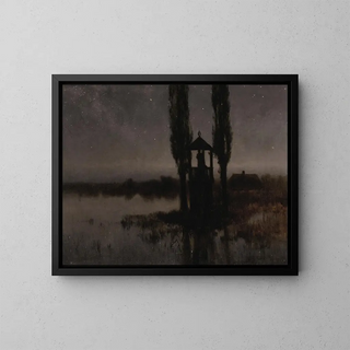 Night Marsh Painting - Józef Rapacki — framed artwork on a wall