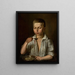 Boy having breakfast - Józef Simmler — framed artwork on a wall