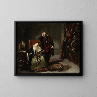 Catherine Jagellon with her son Sigismond imprisoned at Gripsholm Castle - Józef Simmler — framed artwork on a wall