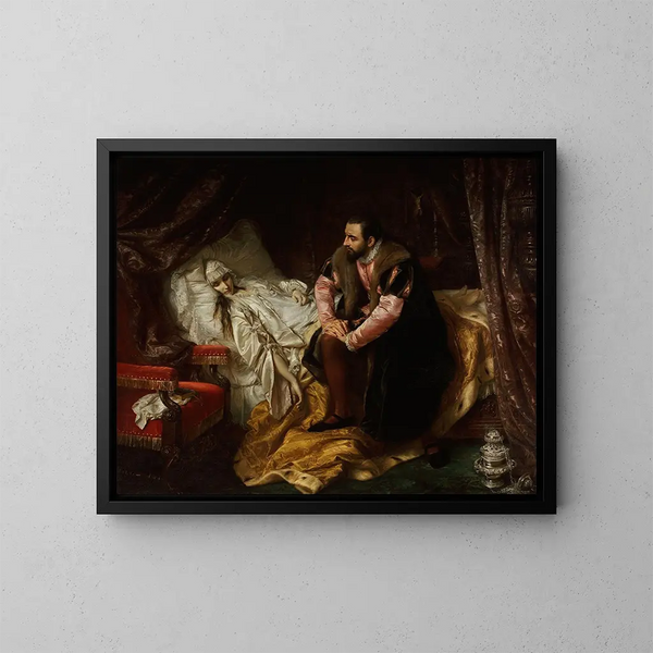 Barbara Radziwiłł's Death - Józef Simmler — framed artwork on a wall