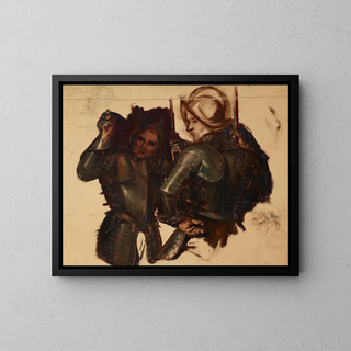 Study of armed guards for the painting Catherine Jagellon in Gripsholm prison - Józef Simmler — framed artwork on a wall