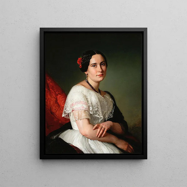 Portrait painting of the artist Katarzyna Jahn's sister - Józef Simmler — framed artwork on a wall