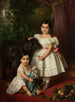 Portrait painting of Maria Ra Kronenberg and Ra Maria Karolina Kronenberg with a dog - Józef Simmler — artwork view