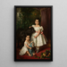 Portrait painting of Maria Ra Kronenberg and Ra Maria Karolina Kronenberg with a dog - Józef Simmler — framed artwork on a wall