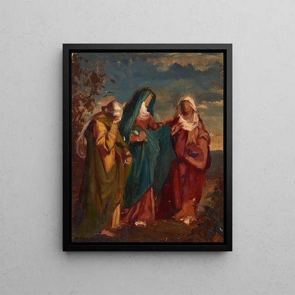 Sketch of the painting Three Marys walking towards the tomb of Christ - Józef Simmler — framed artwork on a wall