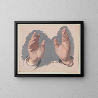 Study I of the two hands of the bishop for the painting The Oath of Queen Jadwiga - Józef Simmler — framed artwork on a wall