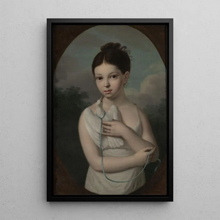 Portrait painting of Jzia Walicka 1808-1880 with a dove - Józef Sonntag — framed artwork on a wall