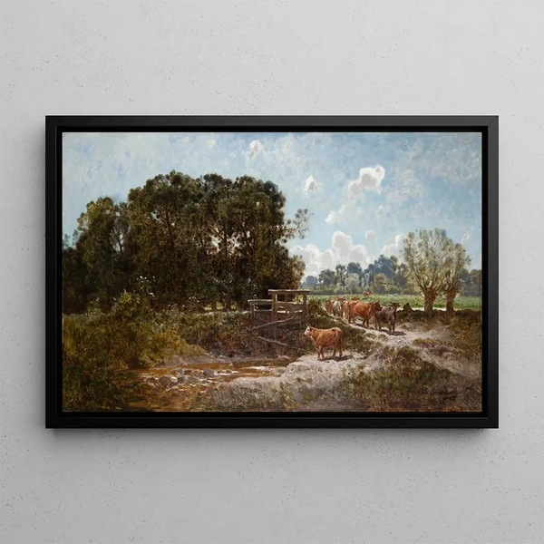Livestock in the Pasture - Józef Szermentowski — framed artwork on a wall