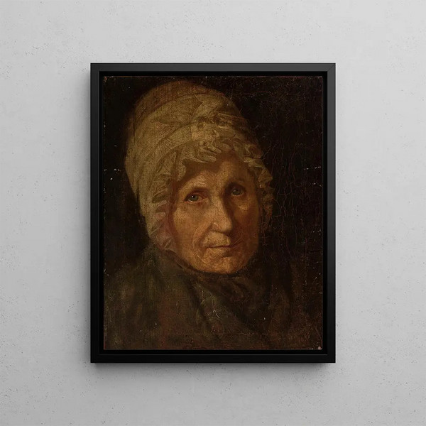 Portrait of a woman wearing a cap - E. R. R. E. U. R. — framed artwork on a wall