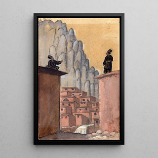 Kurdes sur le toit - Jāzeps Grosvalds — framed artwork on a wall