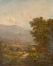 Landscape painting with a mountain road and castle ruins - Karl Hermann — artwork view