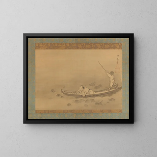 Zhou Maoshu admiring lotuses - Kaihō Yūsetsu — framed artwork on a wall