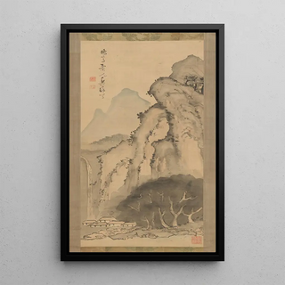 Landscape with Waterfall - Kameda Bôsai — framed artwork on a wall