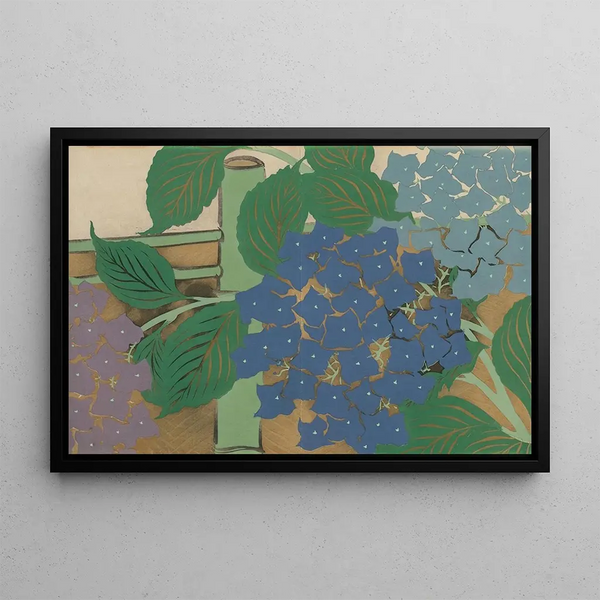 Hortensia Ajisai - Kamisaka Sekka — framed artwork on a wall