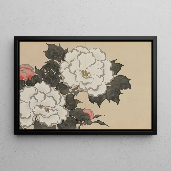 Peonies Fukamigusa - Kamisaka Sekka — framed artwork on a wall