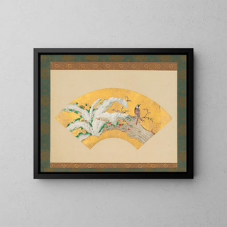 Plantain and Bird in the Snow - Kano Sansetsu — framed artwork on a wall