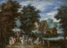 Cavaliers et marcheurs sur un chemin dans un paysage fluvial - Karel Beschey — artwork view