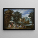 Cavaliers et marcheurs sur un chemin dans un paysage fluvial - Karel Beschey — framed artwork on a wall