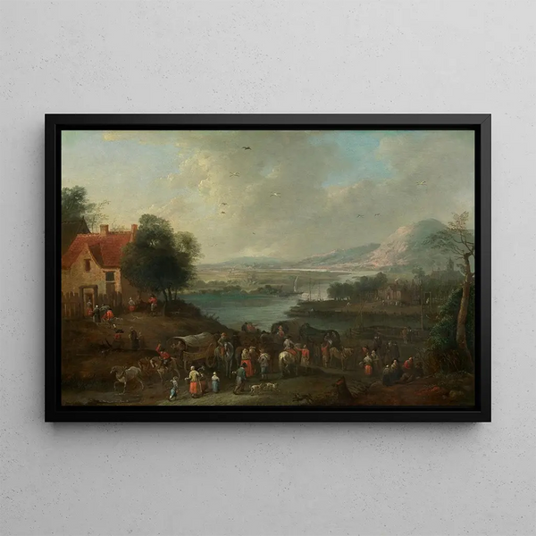 Landscape with figures - Karel Breydel — framed artwork on a wall