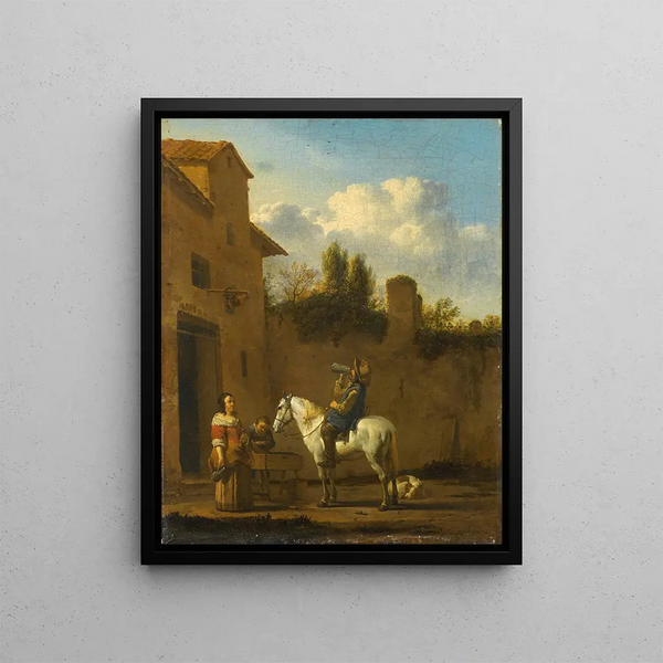 Trumpet Player Taking a Drink - Karel Dujardin — framed artwork on a wall