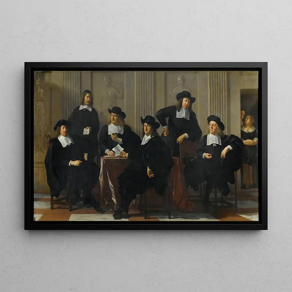 Les régents du Spinhuis et du Nieuwe Werkhuis Amsterdam - Karel Dujardin — framed artwork on a wall