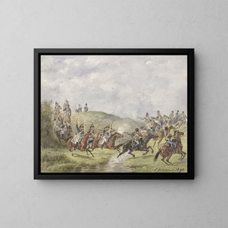 Dragons français et hussards autrichiens - Karel Frederik Bombled — framed artwork on a wall