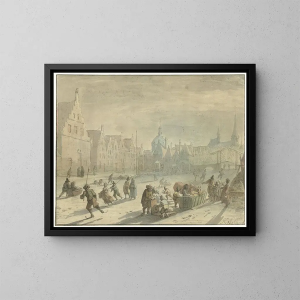 Galgewater in Leiden with ice entertainment - Karel Slabbaert — framed artwork on a wall