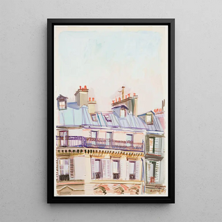 House in Paris with a rainbow - Karin Luts — framed artwork on a wall