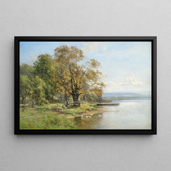 Autumn at Lake Starnberg - Karl Adam Heinisch — framed artwork on a wall