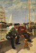 Two Fishermen on the Quay - Karl Behm — framed artwork on a wall