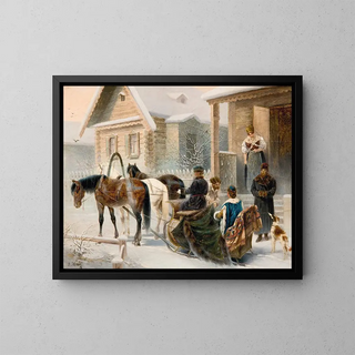 L'arrivée de la troïka - Karl Bogdanovich Wenig — framed artwork on a wall