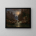 Night landscape painting, motif of the Grund de Langhermsdorf in Saxon Switzerland - Karl Christian Sparmann — framed artwork on a wall
