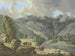 Mountain landscape painting with a waterfall and meadows in the foreground - Karl Franz Kraul — artwork view