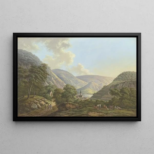 Petit village dans la vallée du Rhin - Karl Franz Kraul — framed artwork on a wall
