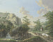 Mountain landscape painting with a cart on the road to the right - Karl Franz Kraul — artwork view