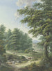 a fenced pasture in the forest with a cattle waterer in the foreground - Karl Franz Kraul — artwork view