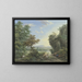 Prairie au bord de l'eau et forêt avec de hautes falaises à droite - Karl Franz Kraul — framed artwork on a wall