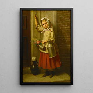 Portrait of a young girl with a bucket - Karl Friedrich Boser — framed artwork on a wall