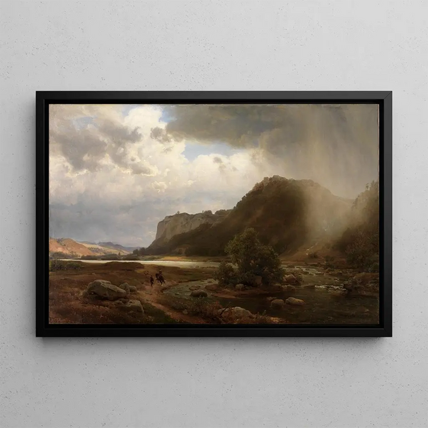 River landscape painting - Karl Friedrich Lessing — framed artwork on a wall